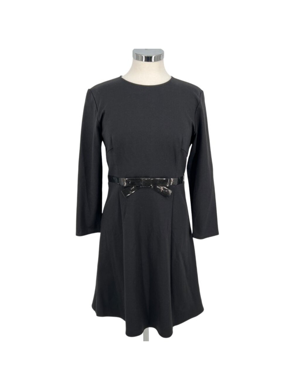 Kate Spade Bow Waist Ponte Dress Classic Black A-line Long Sleeve Size Large